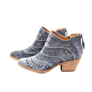 Sofft Ankle Boots Slate Blue Leather Suede Almond Toe Block Heel Zip Size 11 M